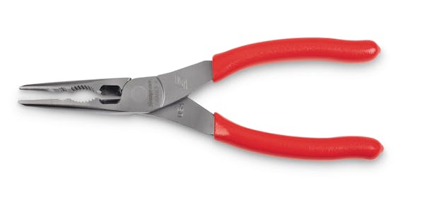 8 Long-Nose Pliers with Cutter and Side Fastener (Red)