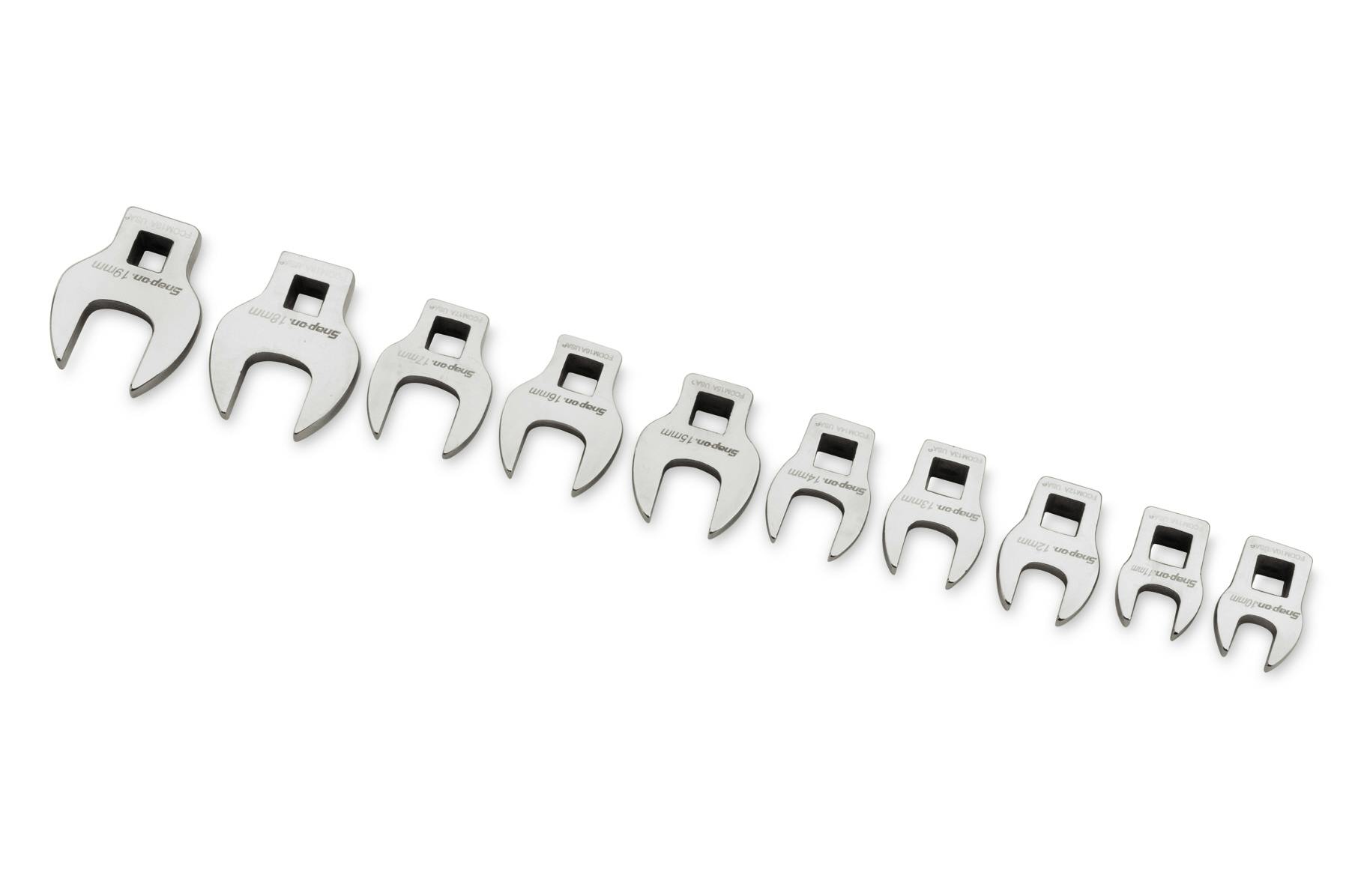 10-pc 3/8"-dr Metric CROWFOOT WRENCH SET w/ Snap-on Snap-off Storage Rail 