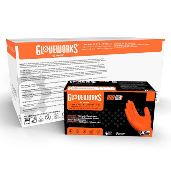 Gloveworks HD Orange Powder Free Nitrile Gloves - 8 Mil