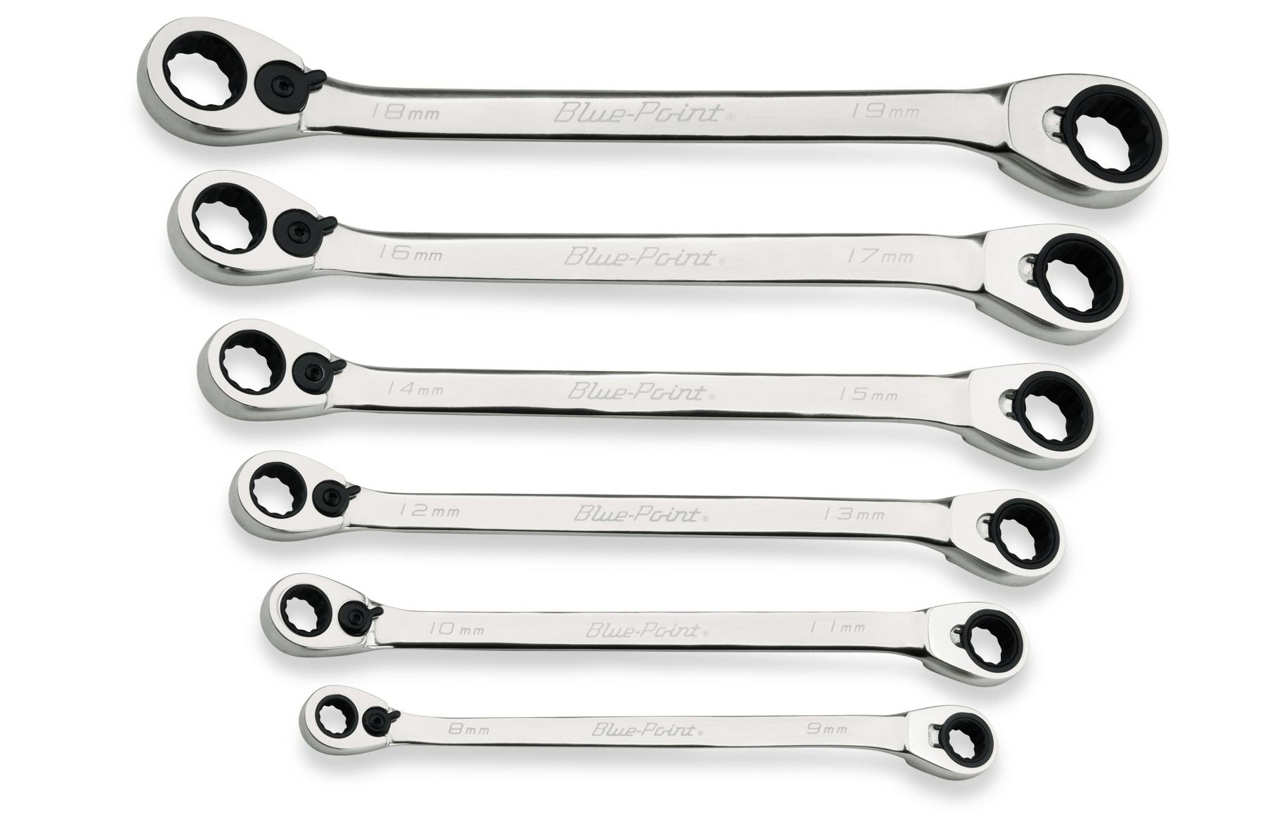 6 pc 12-Point Metric 25° Offset Reversible Ratcheting Box Wrench Set (8-19  mm) (Blue-Point®)