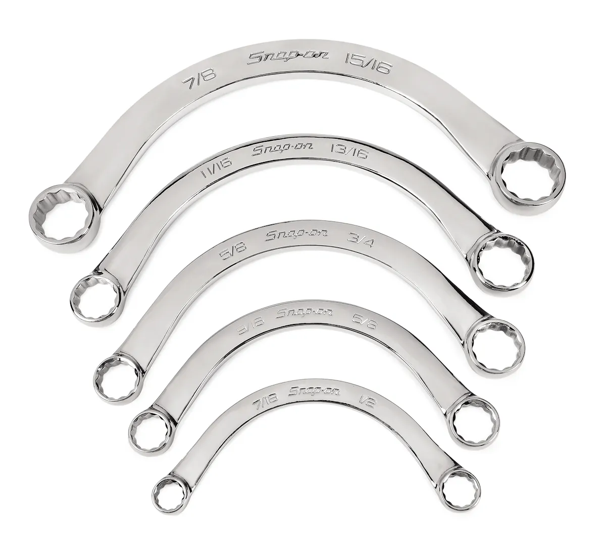 5 pc 12-Point SAE Flank Drive® 10° Offset Box Wrench Set (3/8-7/16 