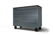 55 10-Drawer Double-Bank Classic Series Three Extra Wide Drawer Roll Cab  with Power Drawer and SpeeDrawer (Arctic Silver with Sky Blue Trim and  Blackout Details), KCP1422BLC