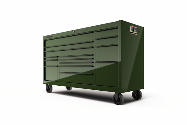 73 15-Drawer Triple-Bank Classic Series Three Extra Wide Drawer Roll Cab  with Power Drawer and SpeeDrawer (Teal with Black Trim), KCP1423ZEJ