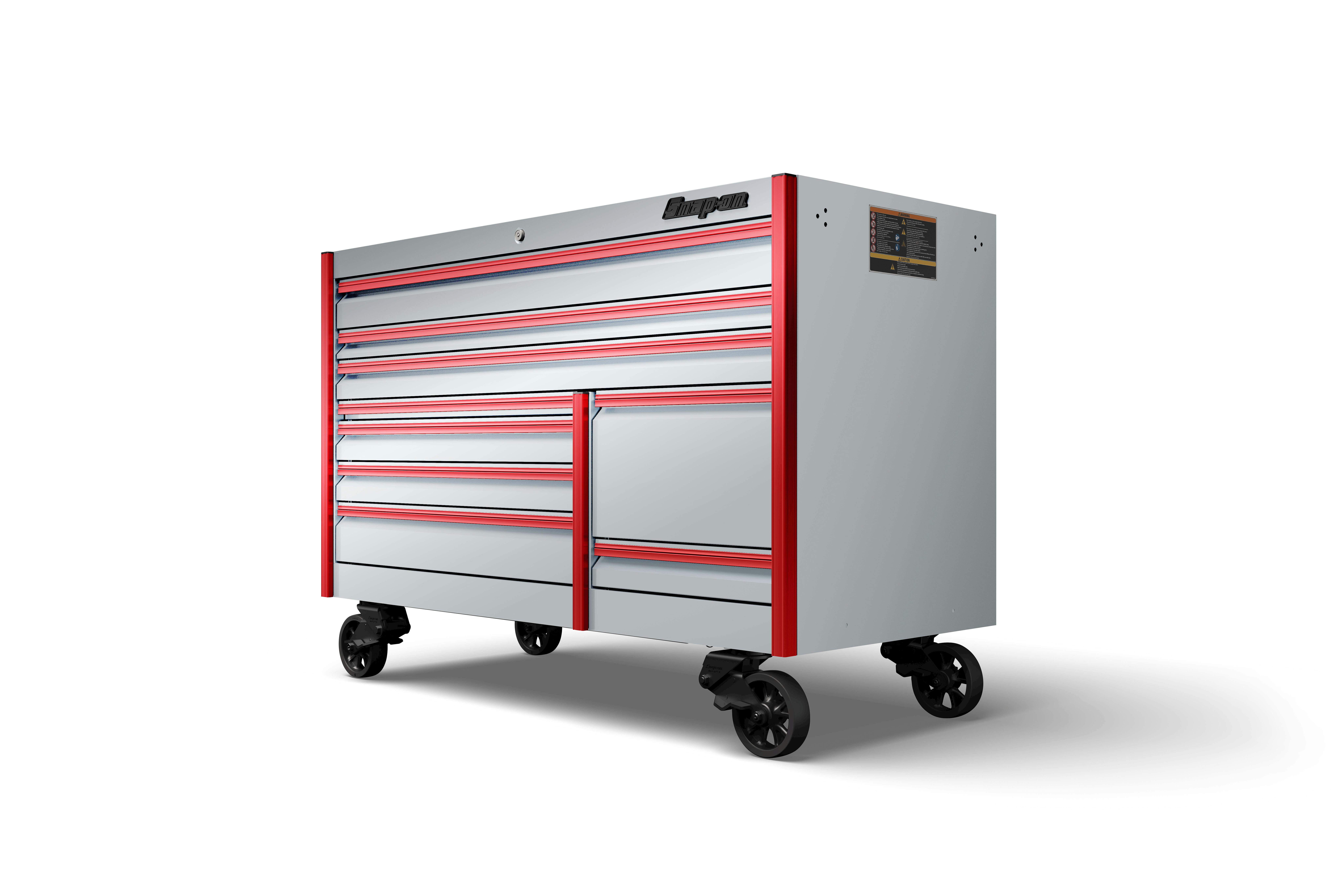 68 Nine-Drawer Double-Bank EPIQ™ Series Roll Cab with PowerDrawer and  SpeeDrawer (Arctic Silver with Red Trim and Blackout Details)