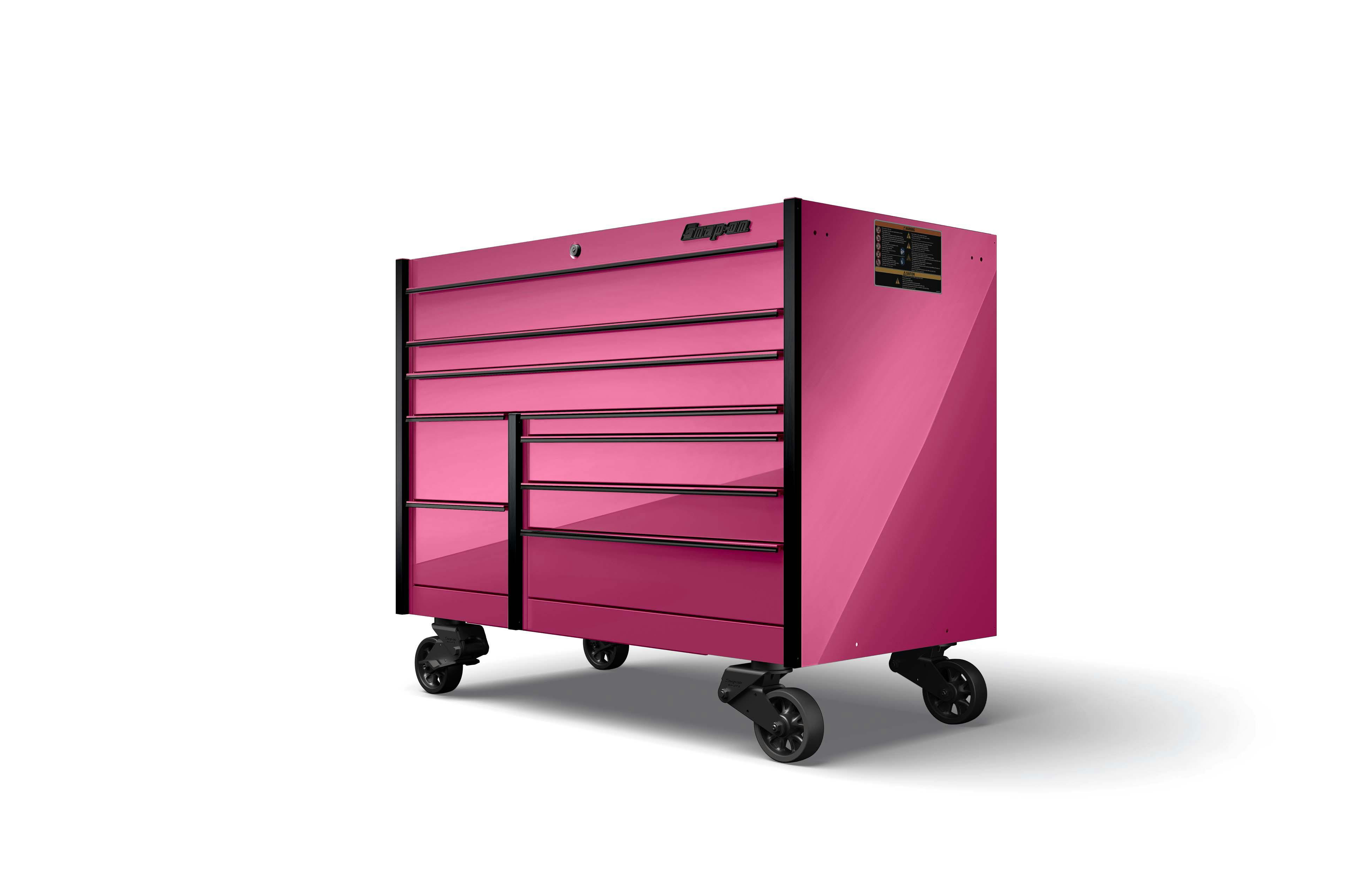 54 Nine-Drawer Double-Bank Masters Series Roll Cab with PowerDrawer and  SpeeDrawer (Gloss Black with Brushed Pink Trim), KMP1022AZIY