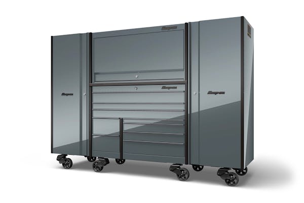 54 Nine-Drawer Double-Bank Masters Series Roll Cab with PowerDrawer and  SpeeDrawer (Gloss Black with Brushed Pink Trim), KMP1022AZIY