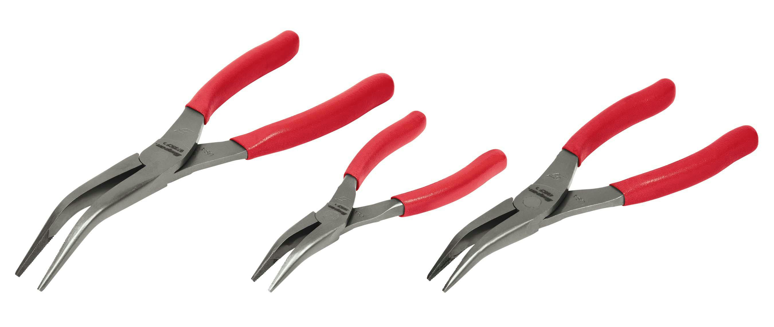 Snap On 3-pc Red Talon Grip™ 35° Bent Needle Nose Pliers Set PL3935CF New 
