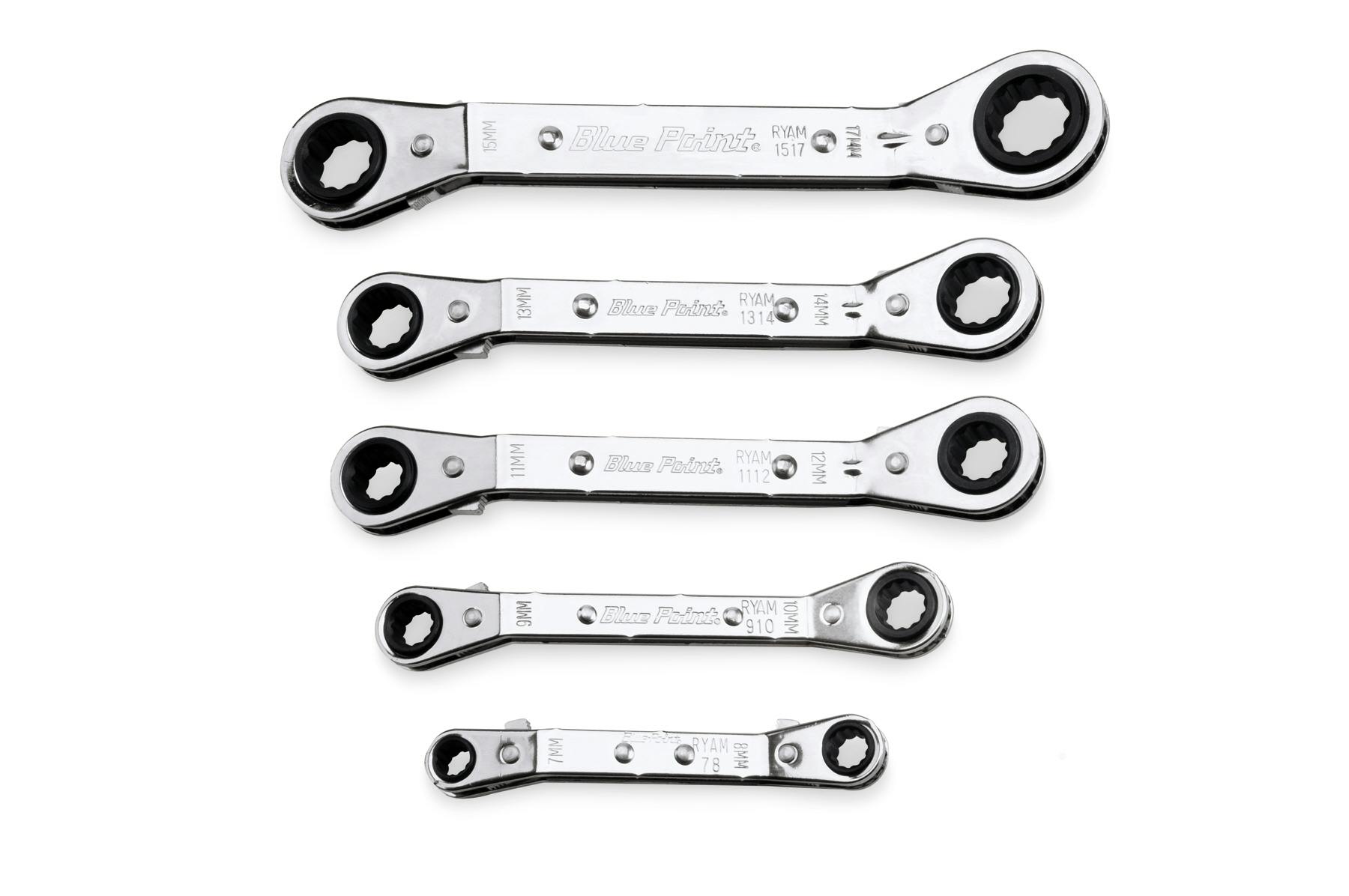 5 pc 12-Point Metric 25° Offset Ratcheting Box Wrench Set (7–17 mm)  (Blue-Point®)