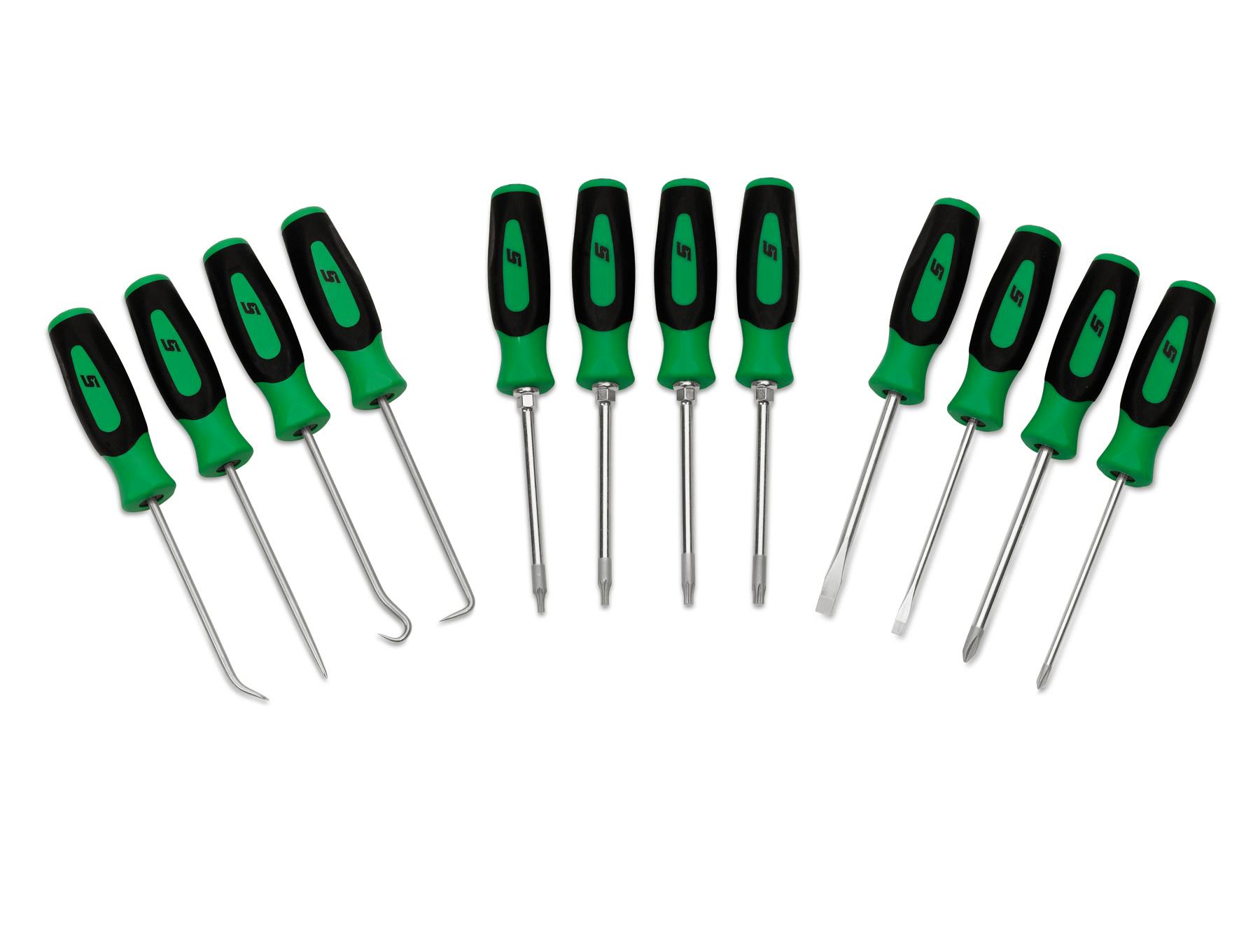 12 piece Mini Pick Screwdriver Set - Green | SGMINI12AG | Snap-on