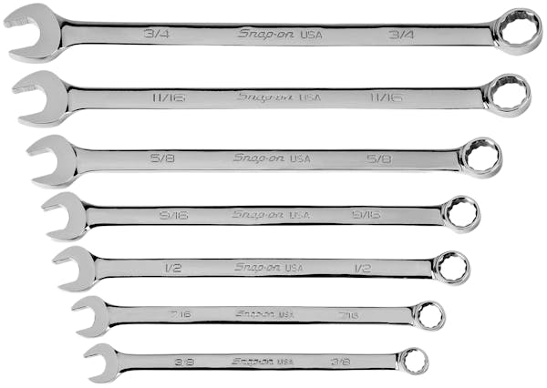7 Pc 12 Point Sae Flank Drive Plus Long Combination Wrench Set 3 8 3 4 Soexl707b Snap On Store