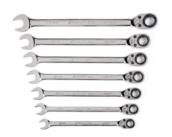 7 Pc 12 Point Metric Flank Drive Plus Reversible Ratcheting Combination Wrench Set Soxrrm707 Snap On Store