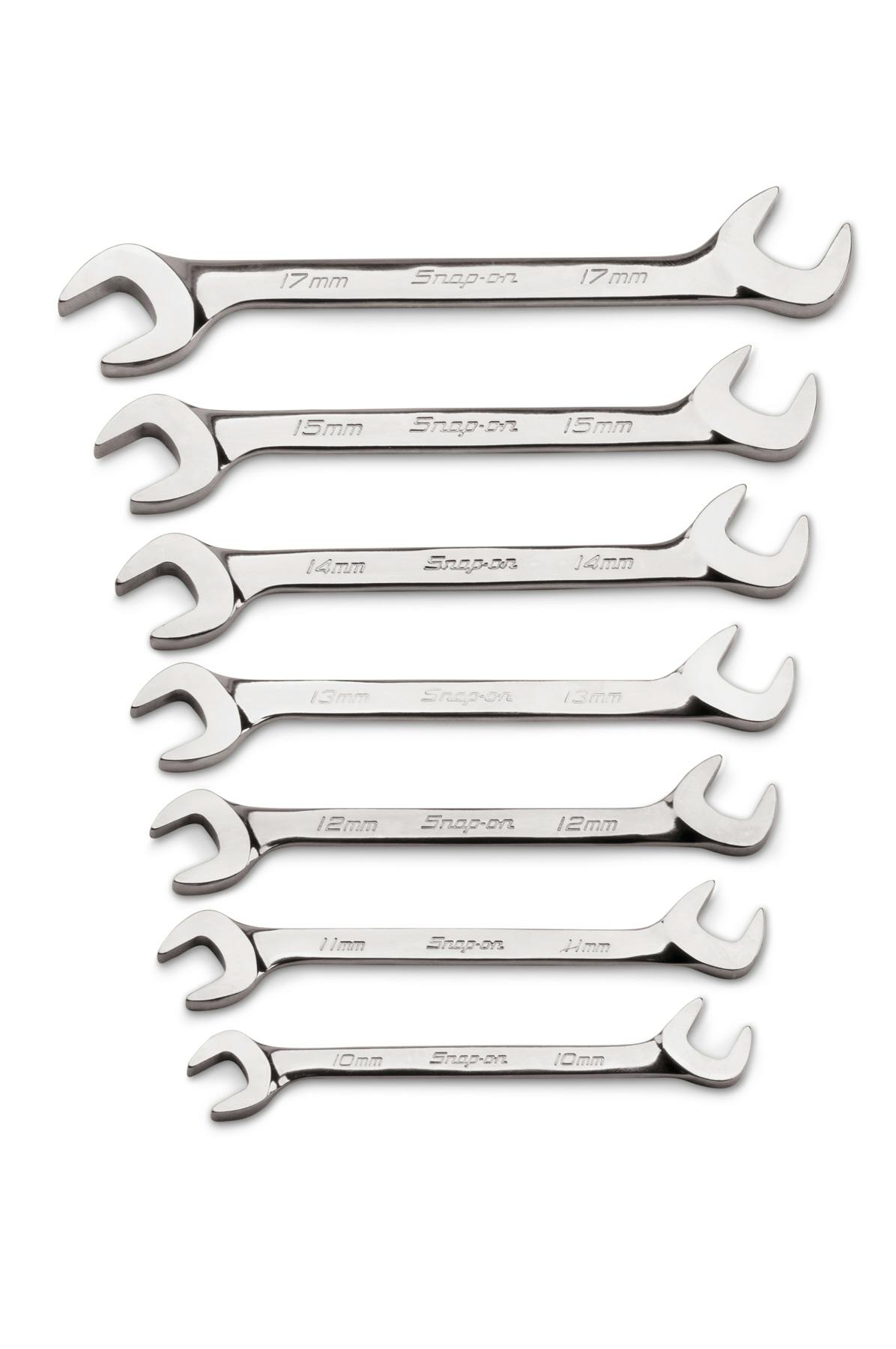 7 pc Metric 30°/60° Four-Way Angle Open-End Wrench Set (10-15 and 17 mm)